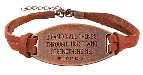 All Things through Christ Brown Leatherette Bracelet