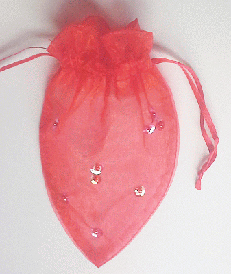 Red Heart Organza Bag with Sequins
