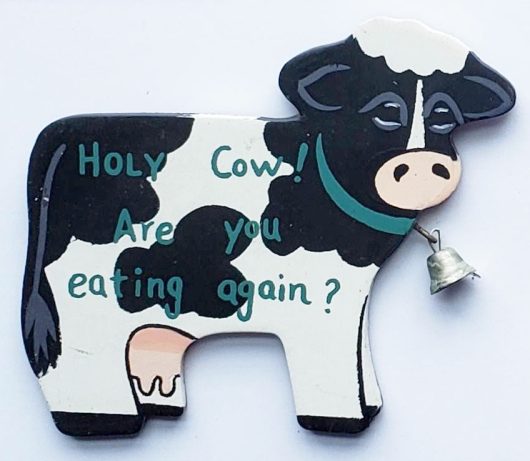 Moo Cow Eating Again Wooden Magnet